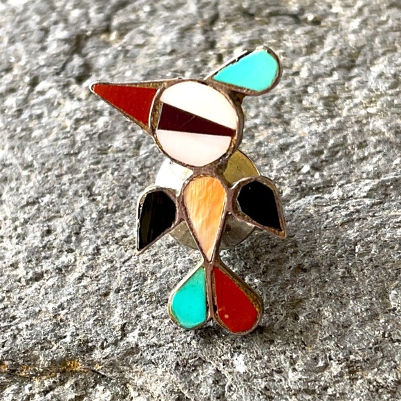 Vintage Zuni Native American Thunderbird Lapel Pin or Tie Tack - Picture 1 of 7